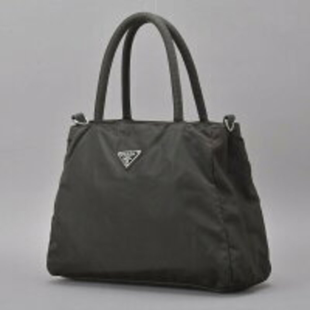PRADA handbag triangular plate Dark Brown Black tote bag kg